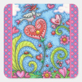 フォークお洒落アートバードバレンタインハートガーデン スクエアシール (正面)