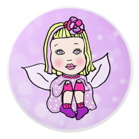 フォークお洒落アートフェアリーとスターダスト セラミックノブ (正面)