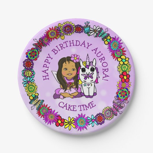 フォークお洒落アートフェアリー、ユニコーン&バタフライ ペーパープレート (正面)