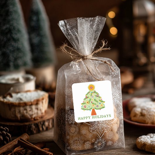 フォークお洒落クリスマスツリーカスタムギフト スクエアシール