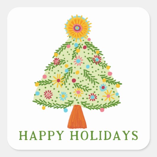フォークお洒落クリスマスツリーカスタムギフト スクエアシール (正面)