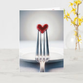 フォークでの記念日赤いハート カード (黄色い花)