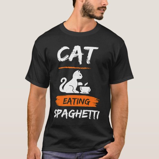 フォークでスパゲッティと麺を食べる猫 Ca用 Tシャツ (正面)