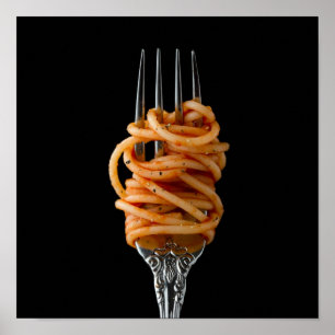 フォークでパスタを紡ぎ、食べ物のスパゲティ ポスター