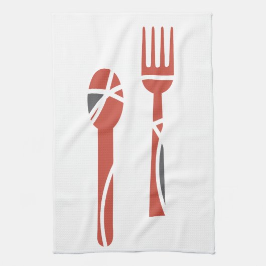 フォークとスプーンのデザイン キッチンタオル (縦)