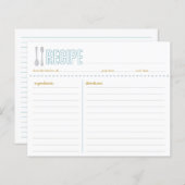 フォークとスプーンブルーイエローレシピカード (正面/裏面)