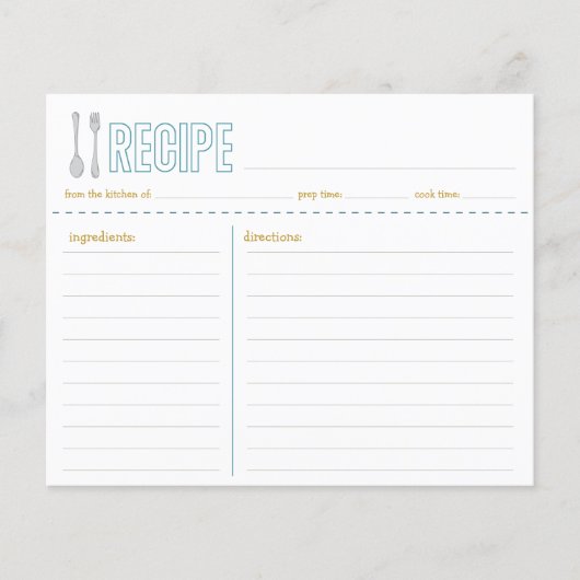 フォークとスプーンブルーイエローレシピカード (正面)