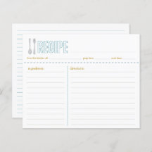 フォークとスプーンブルーイエローレシピカード