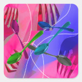 フォークとスプーン料理のシール スクエアシール (正面)
