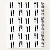 フォークとナイフの黒いシルエットパターン 白 ノートブック (裏面)