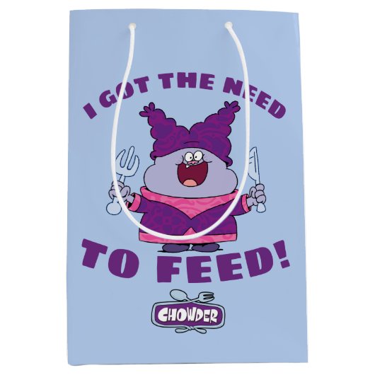 フォークとナイフを備えたチャウダー ミディアムペーパーバッグ (正面)