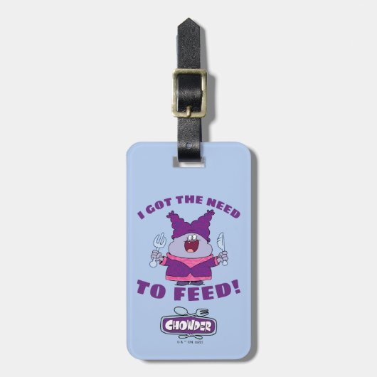 フォークとナイフを備えたチャウダー ラゲッジタグ (正面縦)