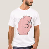 フォークとナイフを持つお腹がすいた面白い豚 Tシャツ (正面)