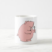 フォークとナイフを持つお腹を空かせた面白い豚 コーヒーマグカップ (中央)