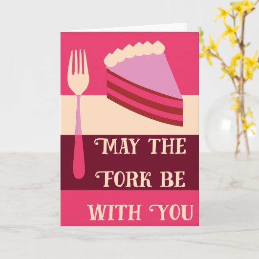 フォークと共にあれ ピンクの誕生日カード カード (黄色い花)