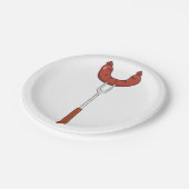 フォークにソーセージを入れる ペーパープレート (アングル)