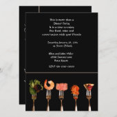 フォークに載せた現代風の食事のディナーパーティー招待状 招待状 (正面/裏面)