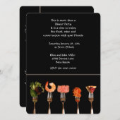 フォークに載せた現代風の食事のディナーパーティー招待状 招待状 (正面/裏面)