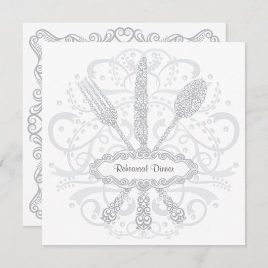 フォークのスプーンのナイフのリハーサルの夕食の招待状 招待状 (正面/裏面)