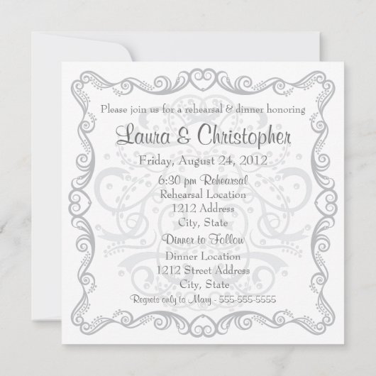 フォークのスプーンのナイフのリハーサルの夕食の招待状 招待状 (裏面)