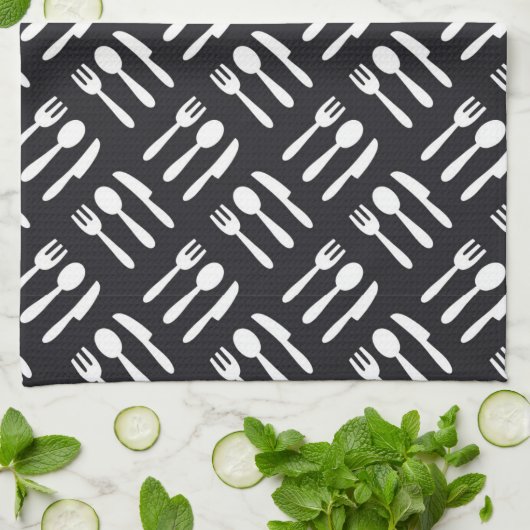 フォークのスプーンのナイフパターン キッチンタオル (折り畳み)