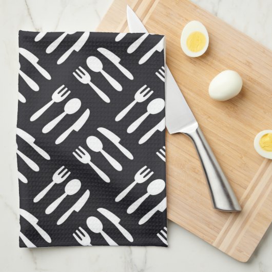 フォークのスプーンのナイフパターン キッチンタオル (四つ折り)