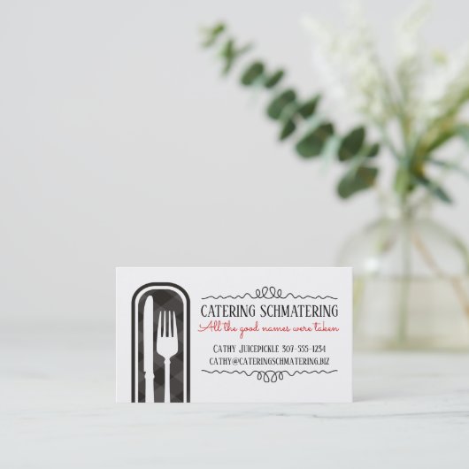 フォークのナイフの料理用のシェフのケイタリングビジネスカード 名刺 (スタンド正面)
