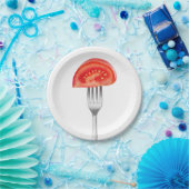 フォークの上のトマト片 ペーパープレート (パーティー)