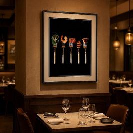 フォークの上の食べ物 (ブラック) 写真プリントポスター ポスター