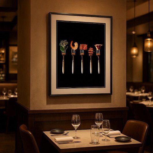 フォークの上の食べ物 (ブラック) 写真プリントポスター ポスター