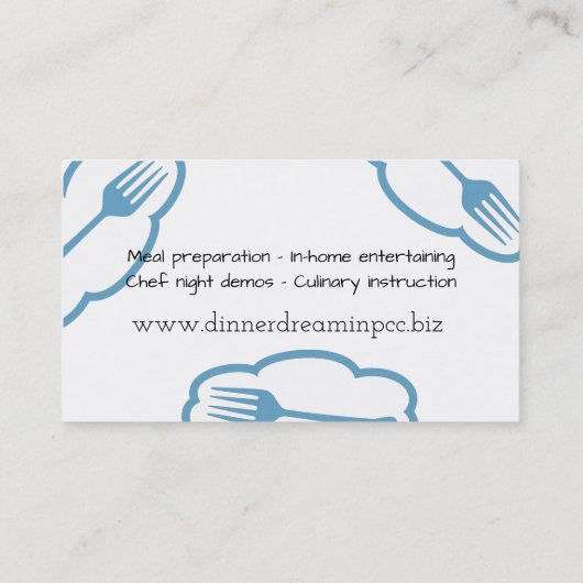 フォークの夢の料理用のシェフのケイタリングビジネスカード 名刺 (裏面)