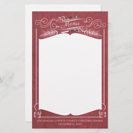 フォークの松の木のクリスマスの休日メニュー文房具 便箋 (正面/裏面)