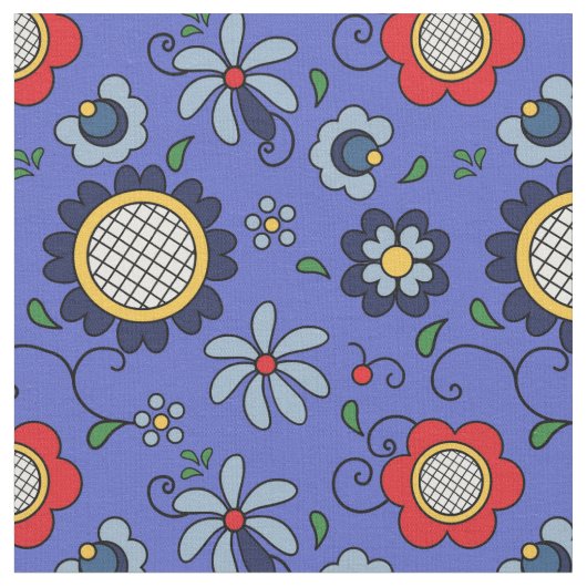 フォークの花 – Kashubyの民俗 ファブリック (クローズアップ)