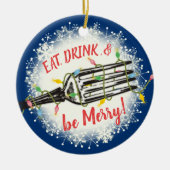 フォークの食べクリスメリーマスライトを飲む セラミックオーナメント (正面)