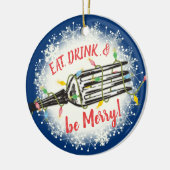 フォークの食べクリスメリーマスライトを飲む セラミックオーナメント (左)