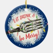 フォークの食べクリスメリーマスライトを飲む セラミックオーナメント (裏面)