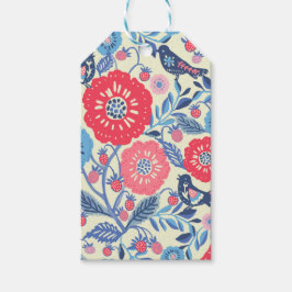 フォークの鳥、イチゴと花のプリント ギフトタグ