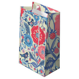 フォークの鳥、イチゴと花のプリント スモールペーパーバッグ