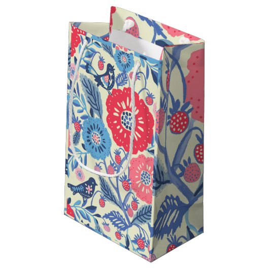 フォークの鳥、イチゴと花のプリント スモールペーパーバッグ (裏面アングル)
