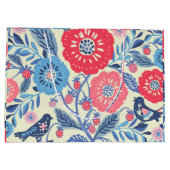 フォークの鳥、イチゴと花のプリント ラージペーパーバッグ (裏面)