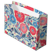 フォークの鳥、イチゴと花のプリント ラージペーパーバッグ (正面アングル)