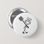 フォークを持つ棒の姿のシェフ 缶バッジ (正面&裏面)