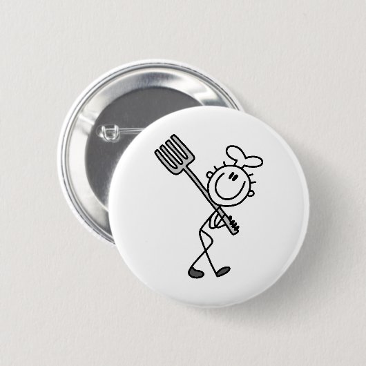 フォークを持つ棒の姿のシェフ 缶バッジ (正面&裏面)