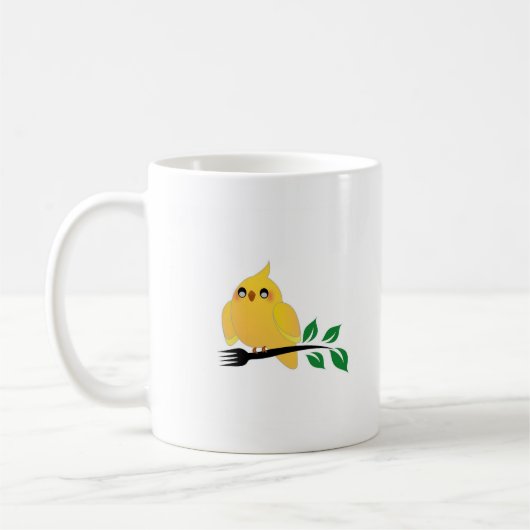 フォークを握っているかわいいcockatiel コーヒーマグカップ (左)