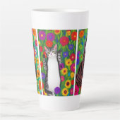 フォークアカラフルート猫と花 | AIアート カフェラテマグ (正面)