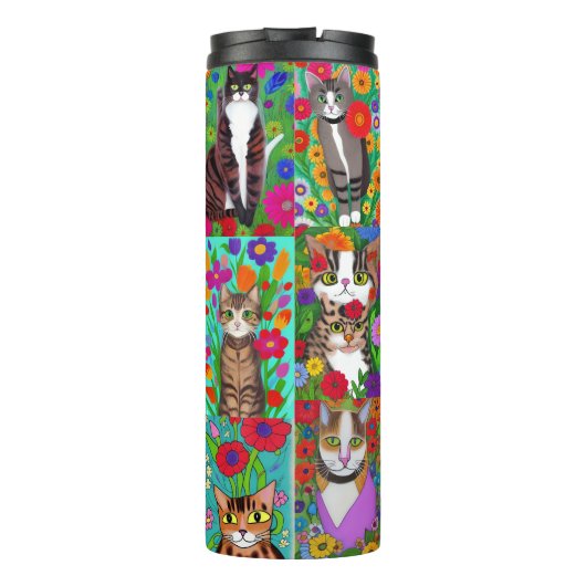 フォークアカラフルート猫と花 | AIアート タンブラー (裏面)