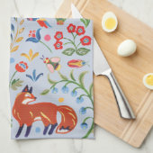 フォークアニマルウッドランドフローラブルーキュートフィエスタ キッチンタオル (四つ折り)
