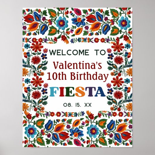 フォークアーカラフルトフローラ刺繍フィエスタウェルカム ポスター (正面)