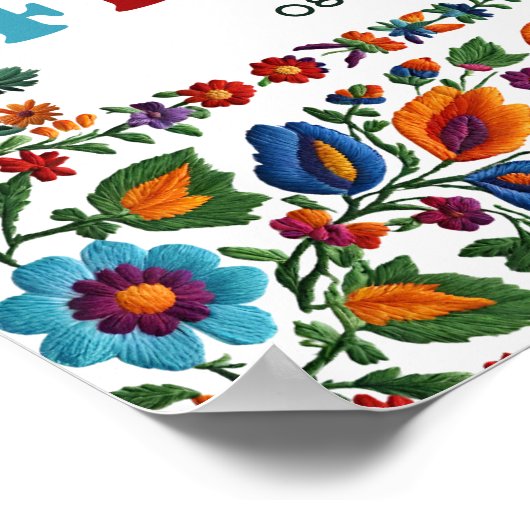 フォークアーカラフルトフローラ刺繍フィエスタウェルカム ポスター (角)