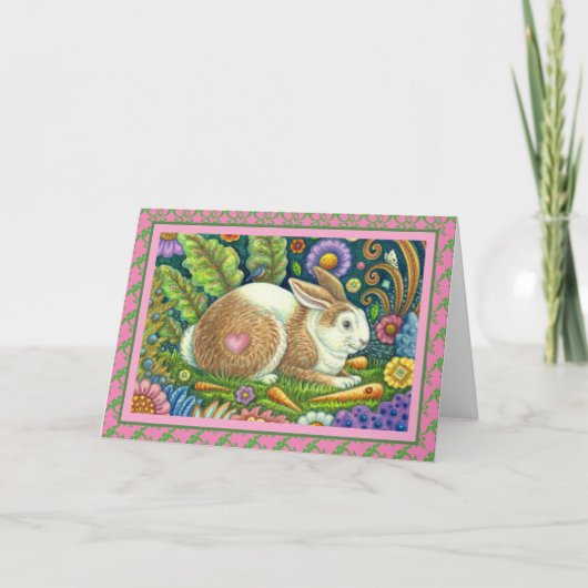 フォークアートうさぎ、ブルーバード、シークレットガーデン空白の カード (正面)